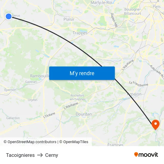 Tacoignieres to Cerny map
