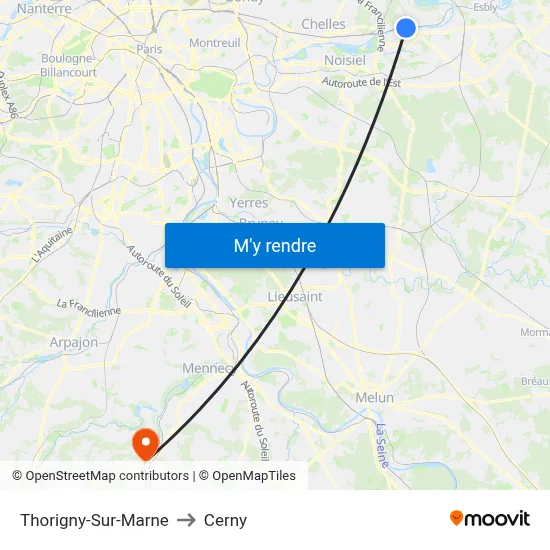 Thorigny-Sur-Marne to Cerny map