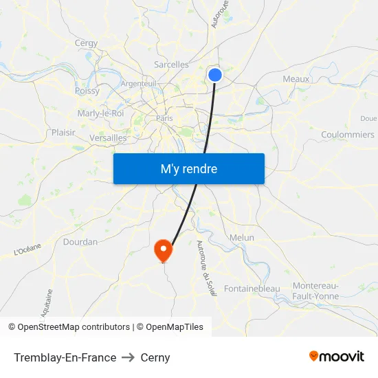 Tremblay-En-France to Cerny map