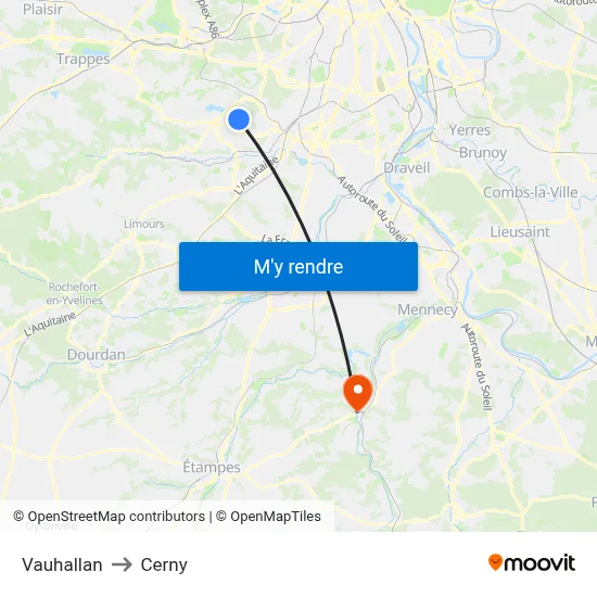 Vauhallan to Cerny map