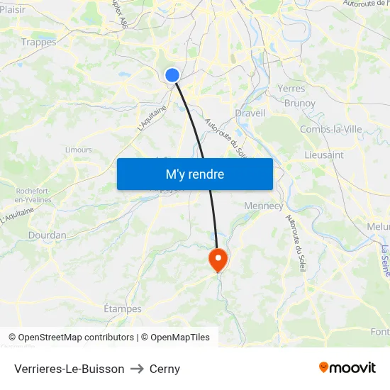Verrieres-Le-Buisson to Cerny map