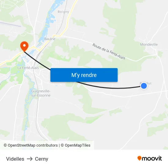 Videlles to Cerny map