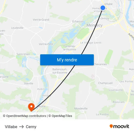 Villabe to Cerny map