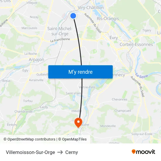 Villemoisson-Sur-Orge to Cerny map