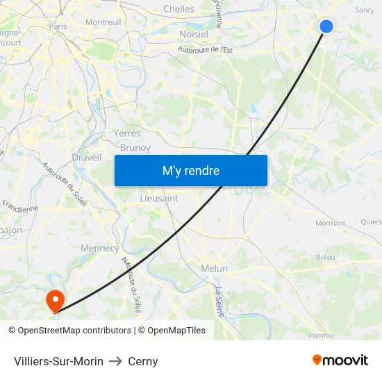 Villiers-Sur-Morin to Cerny map