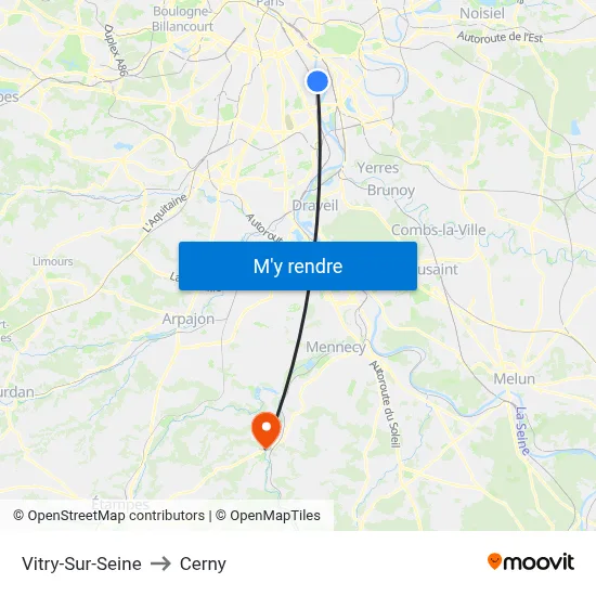 Vitry-Sur-Seine to Cerny map