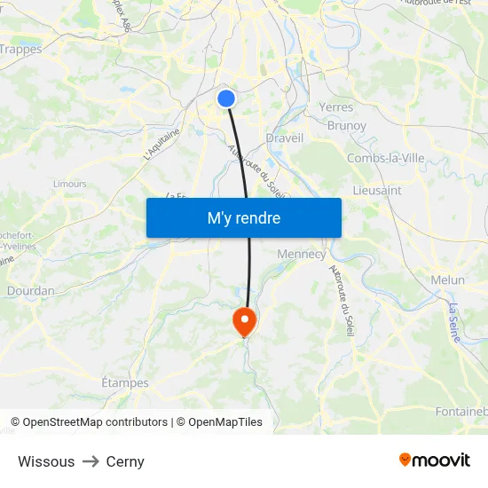 Wissous to Cerny map