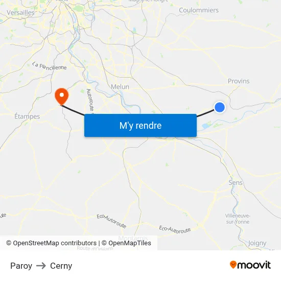 Paroy to Cerny map