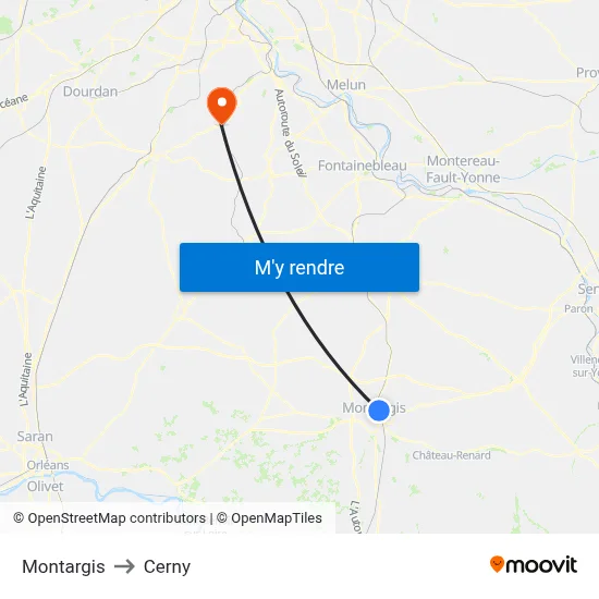Montargis to Cerny map