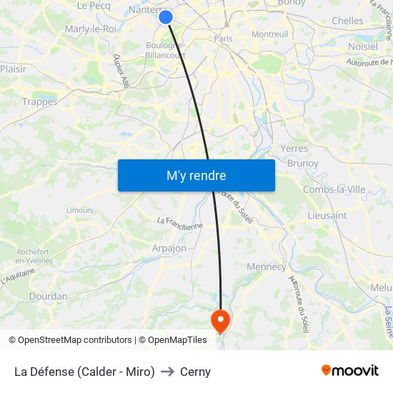 La Défense (Calder - Miro) to Cerny map