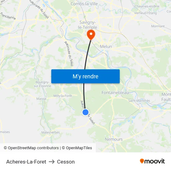 Acheres-La-Foret to Cesson map