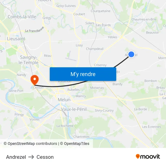 Andrezel to Cesson map