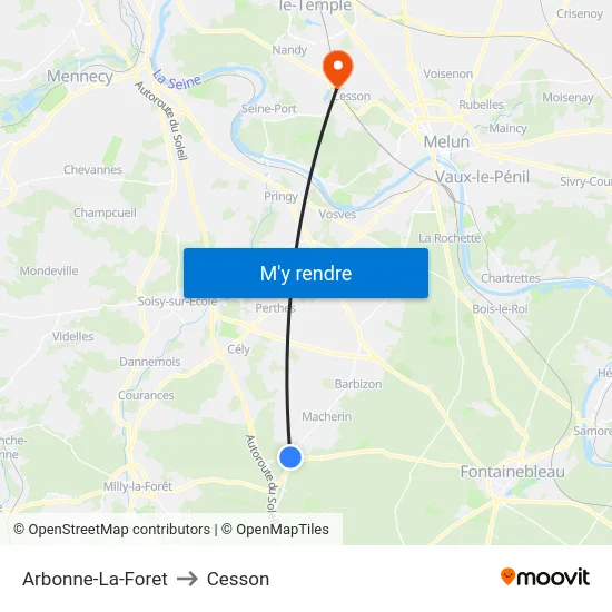Arbonne-La-Foret to Cesson map