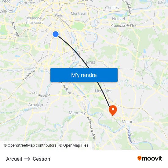 Arcueil to Cesson map