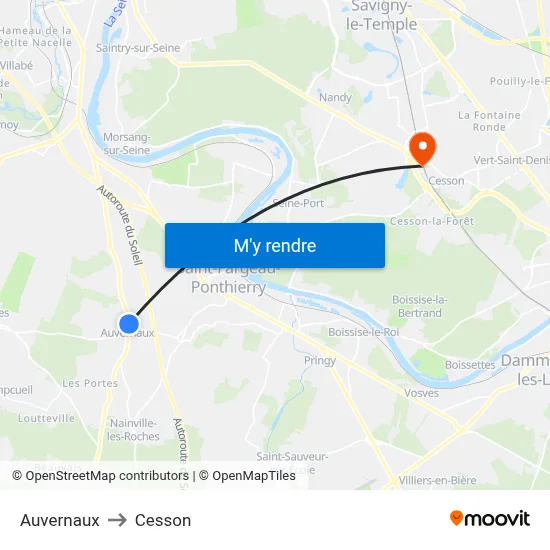 Auvernaux to Cesson map