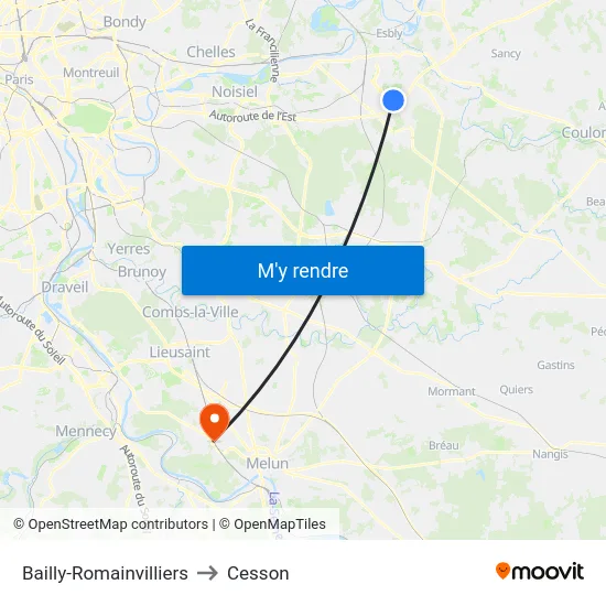 Bailly-Romainvilliers to Cesson map