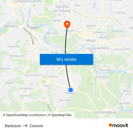 Barbizon to Cesson map