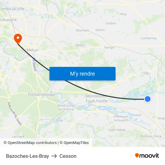 Bazoches-Les-Bray to Cesson map