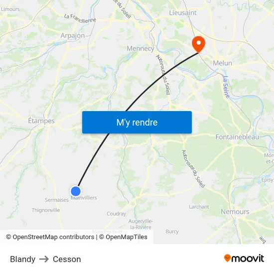 Blandy to Cesson map