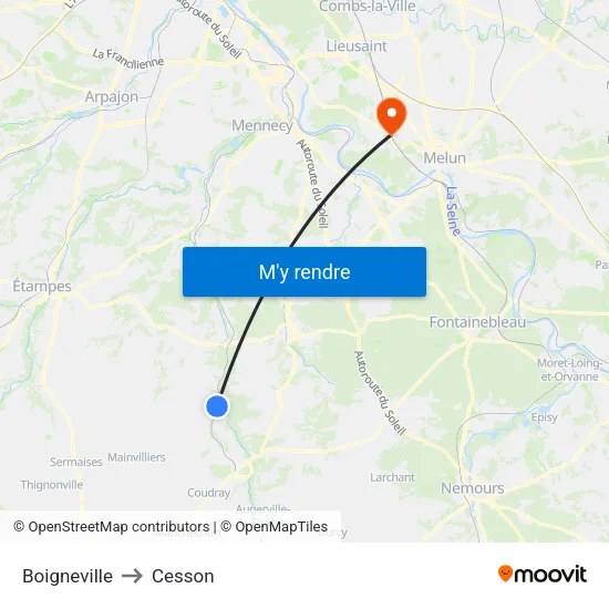 Boigneville to Cesson map