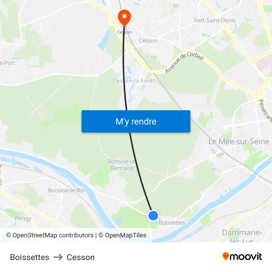 Boissettes to Cesson map