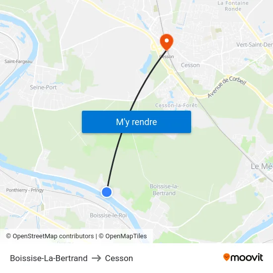 Boissise-La-Bertrand to Cesson map