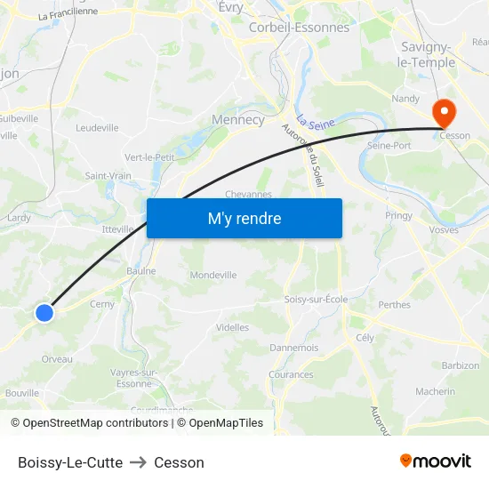 Boissy-Le-Cutte to Cesson map