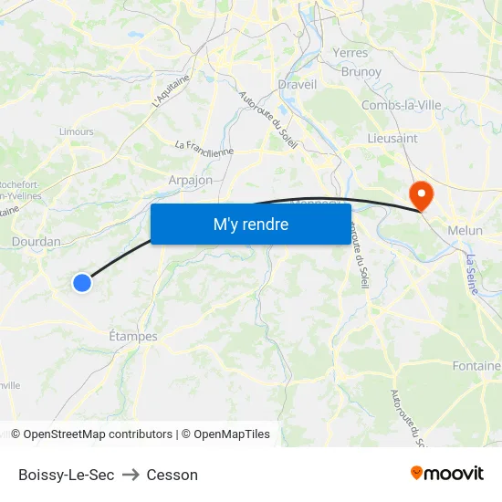 Boissy-Le-Sec to Cesson map
