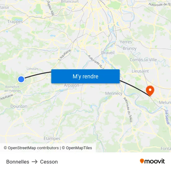 Bonnelles to Cesson map