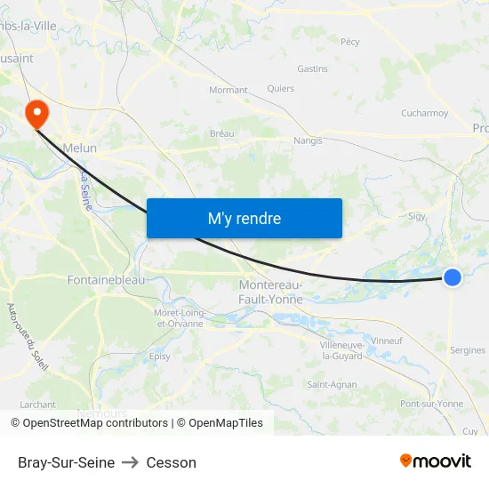 Bray-Sur-Seine to Cesson map