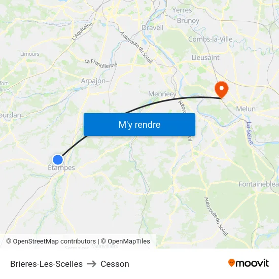 Brieres-Les-Scelles to Cesson map