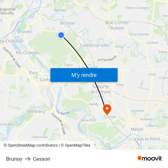 Brunoy to Cesson map