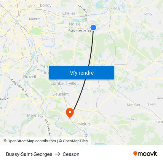 Bussy-Saint-Georges to Cesson map