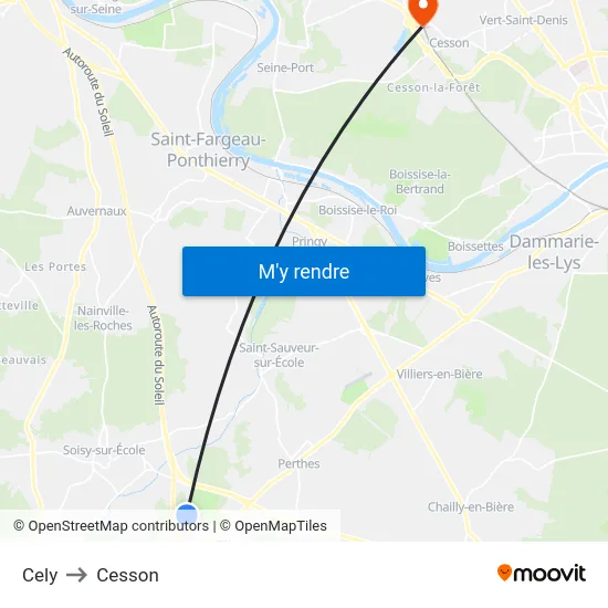 Cely to Cesson map