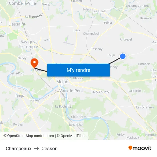 Champeaux to Cesson map