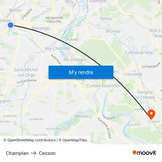 Champlan to Cesson map