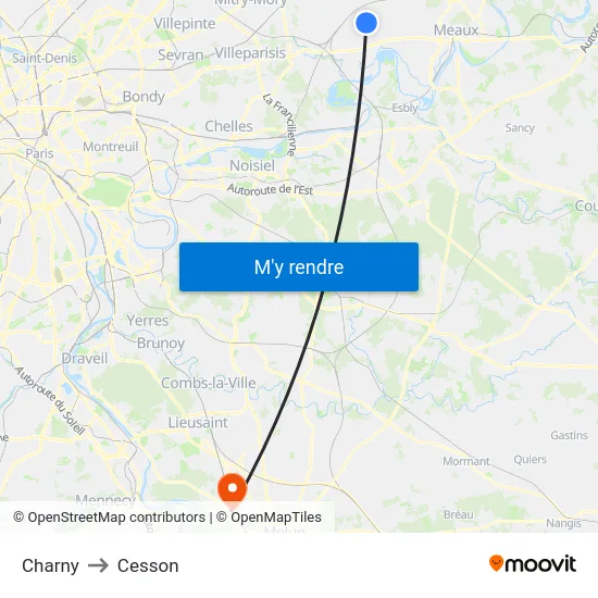 Charny to Cesson map