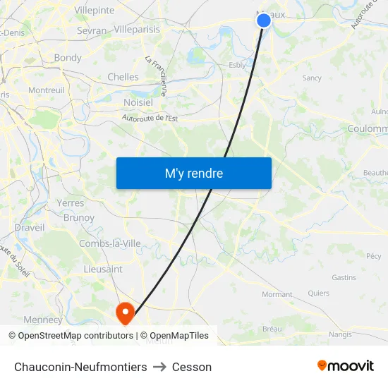 Chauconin-Neufmontiers to Cesson map