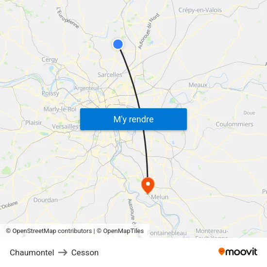Chaumontel to Cesson map