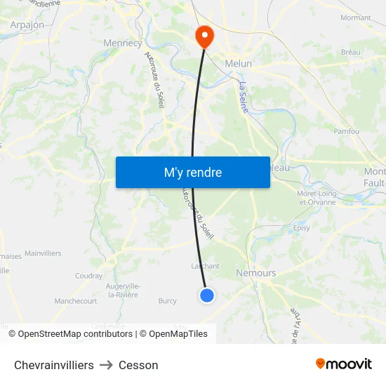 Chevrainvilliers to Cesson map
