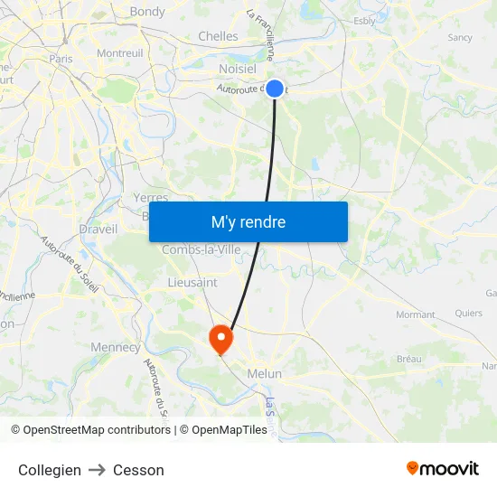 Collegien to Cesson map