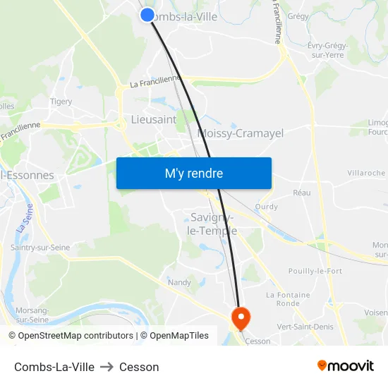 Combs-La-Ville to Cesson map