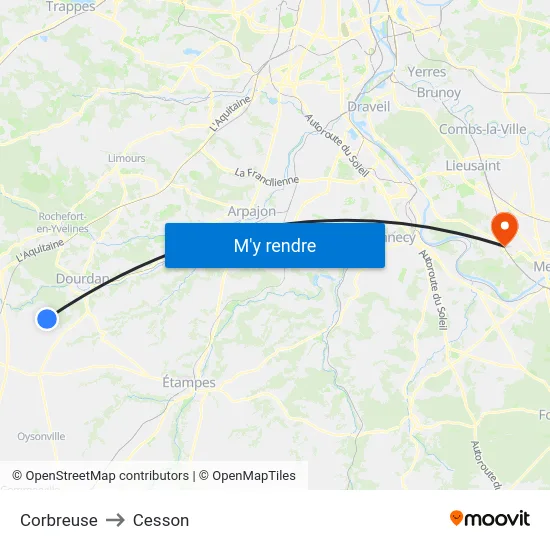 Corbreuse to Cesson map