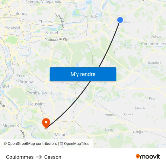 Coulommes to Cesson map