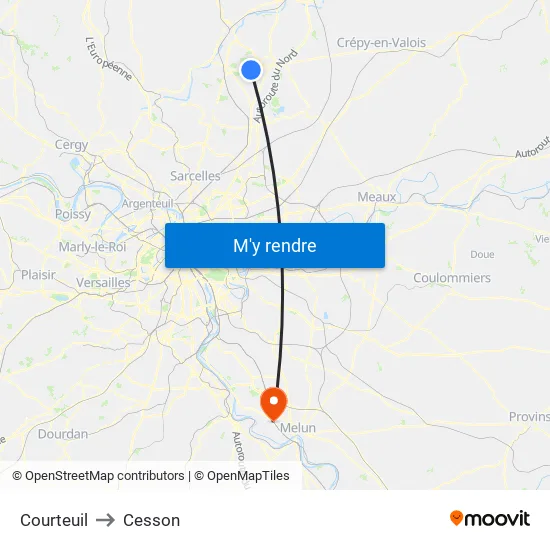 Courteuil to Cesson map