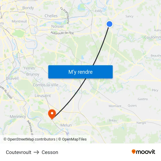 Coutevroult to Cesson map