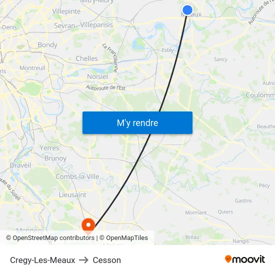 Cregy-Les-Meaux to Cesson map