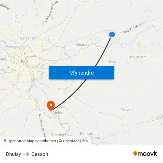Dhuisy to Cesson map