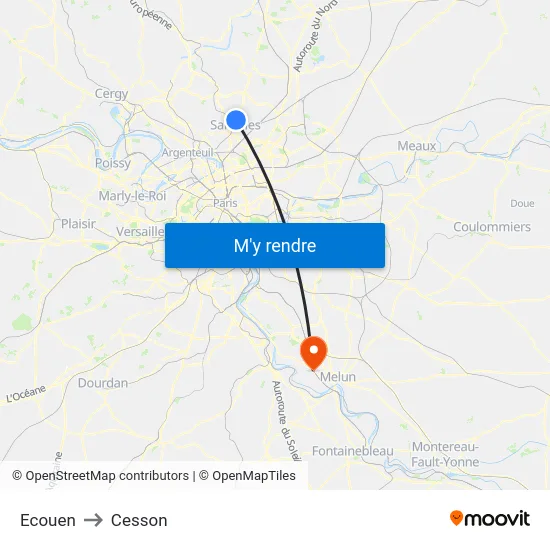 Ecouen to Cesson map