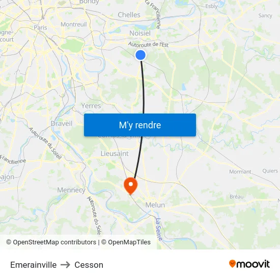 Emerainville to Cesson map